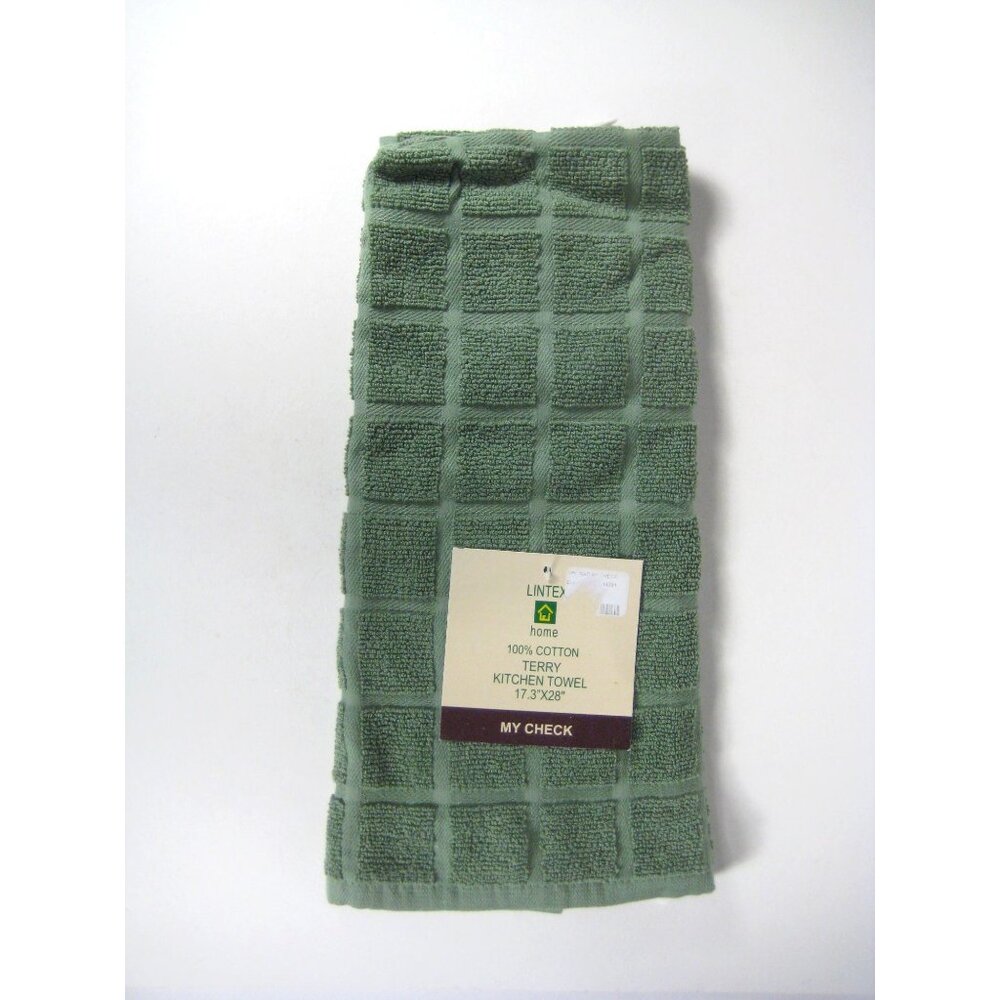 New Lintex Solid Sage Green Windowpane Terry Dishtowel 100% Cotton
